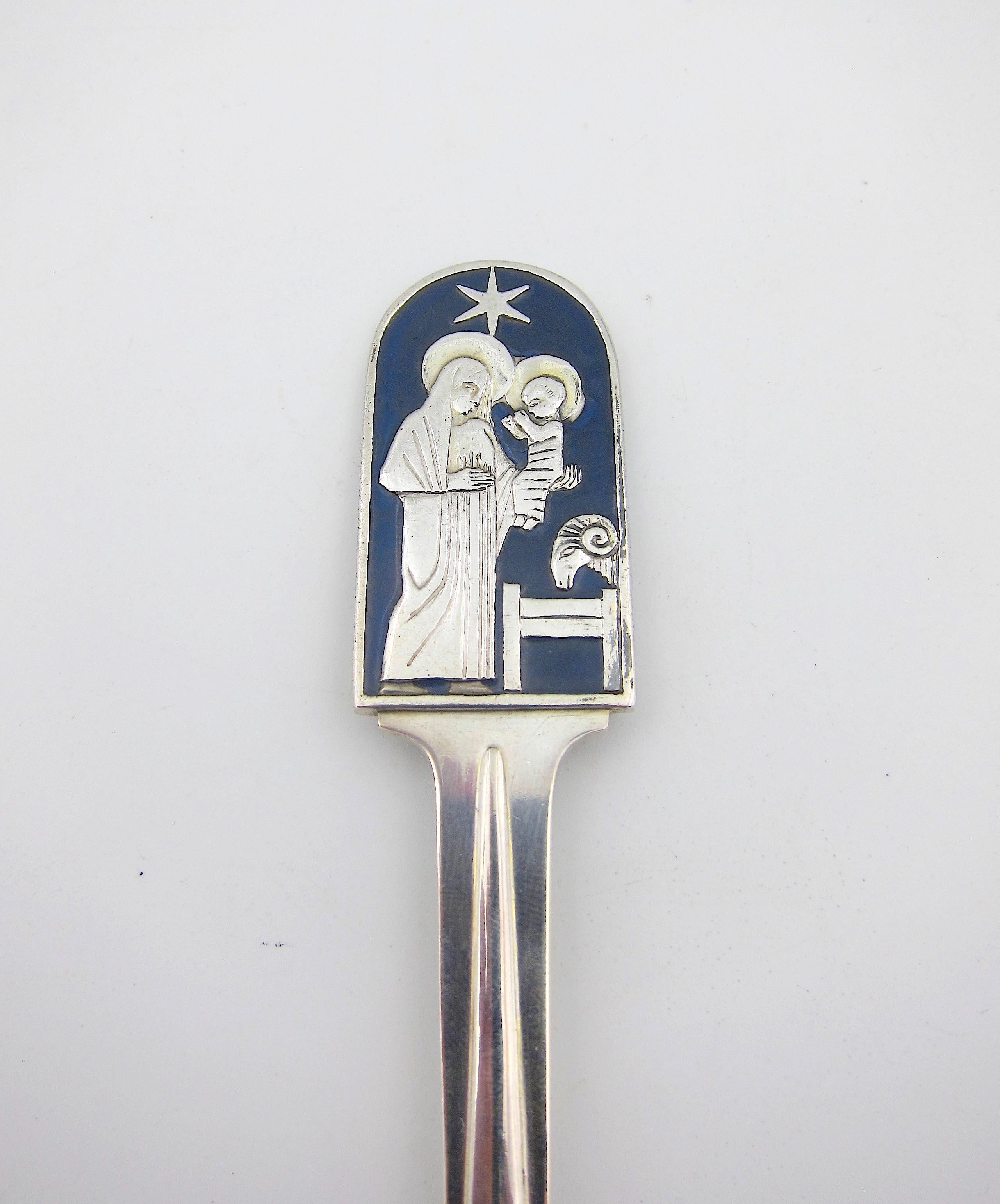 1934 Holy Night Anton Michelsen Sterling Silver and Enamel Christmas Fork 1