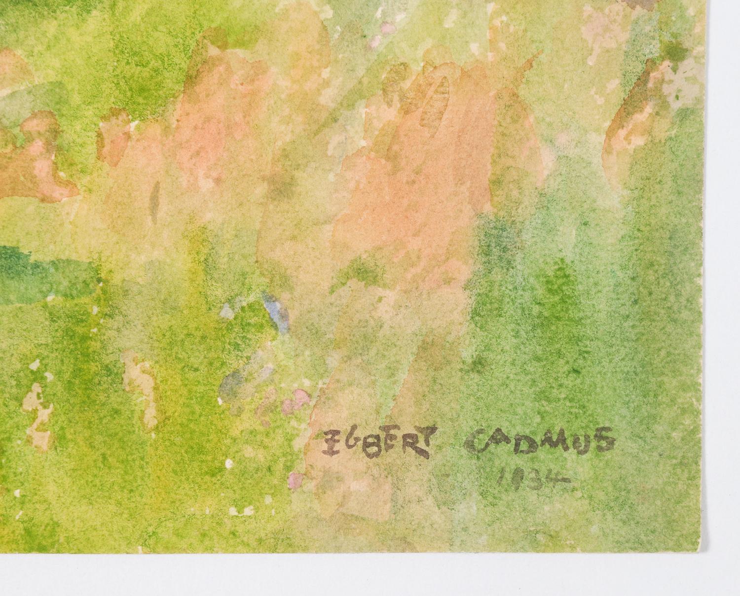 Aquarell auf Papier von Egbert Cadmus (Amerikaner, 1868-1939) einer Landschaft in Neuengland. Ein vollendeter Aquarellmaler, der vor allem als Vater des Künstlers Paul Cadmus bekannt ist. Wurde in den 1930er Jahren Mitglied der Old Lyme Colorny