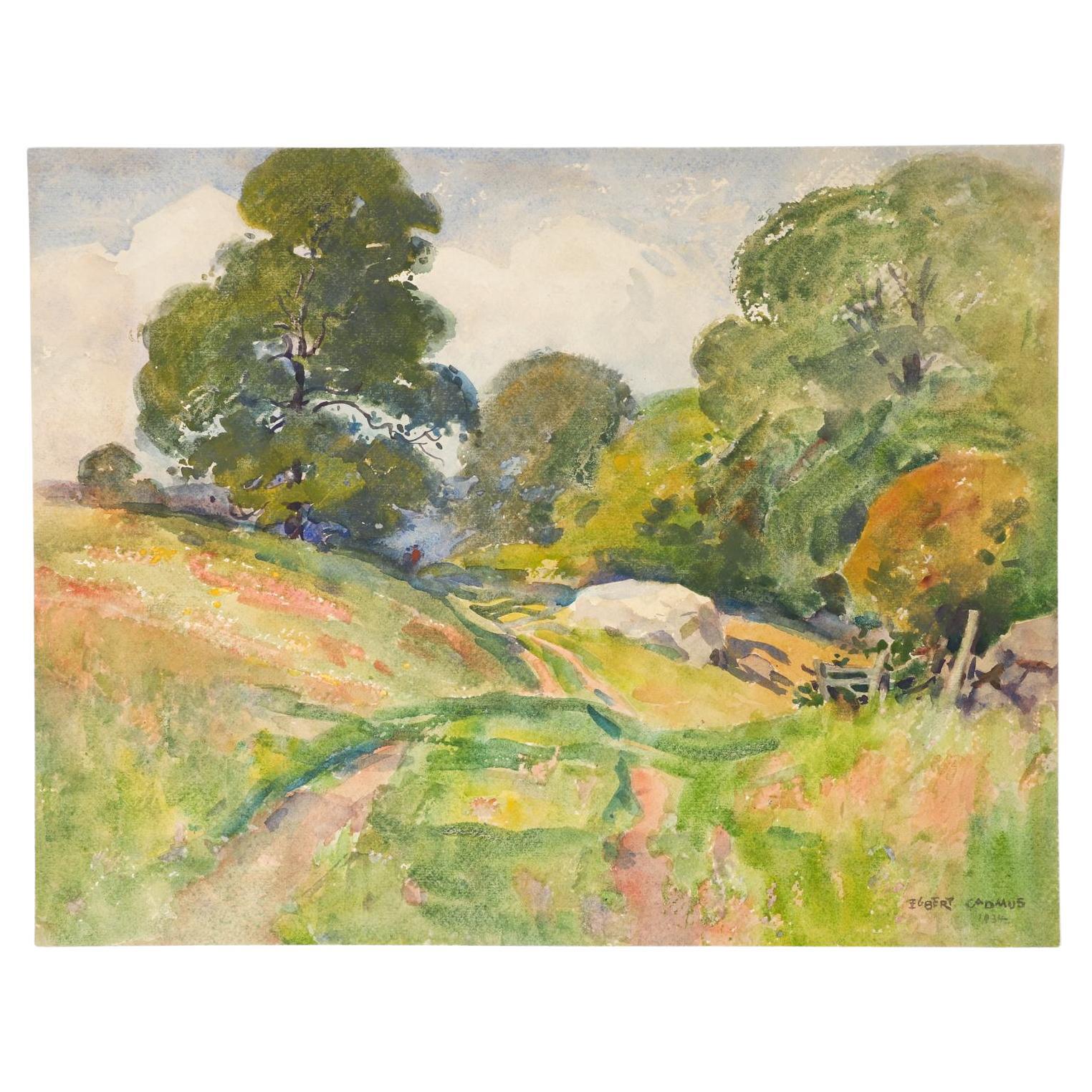 1934 New England Landscape Watercolor Painting by Egbert Cadmus For Sale
