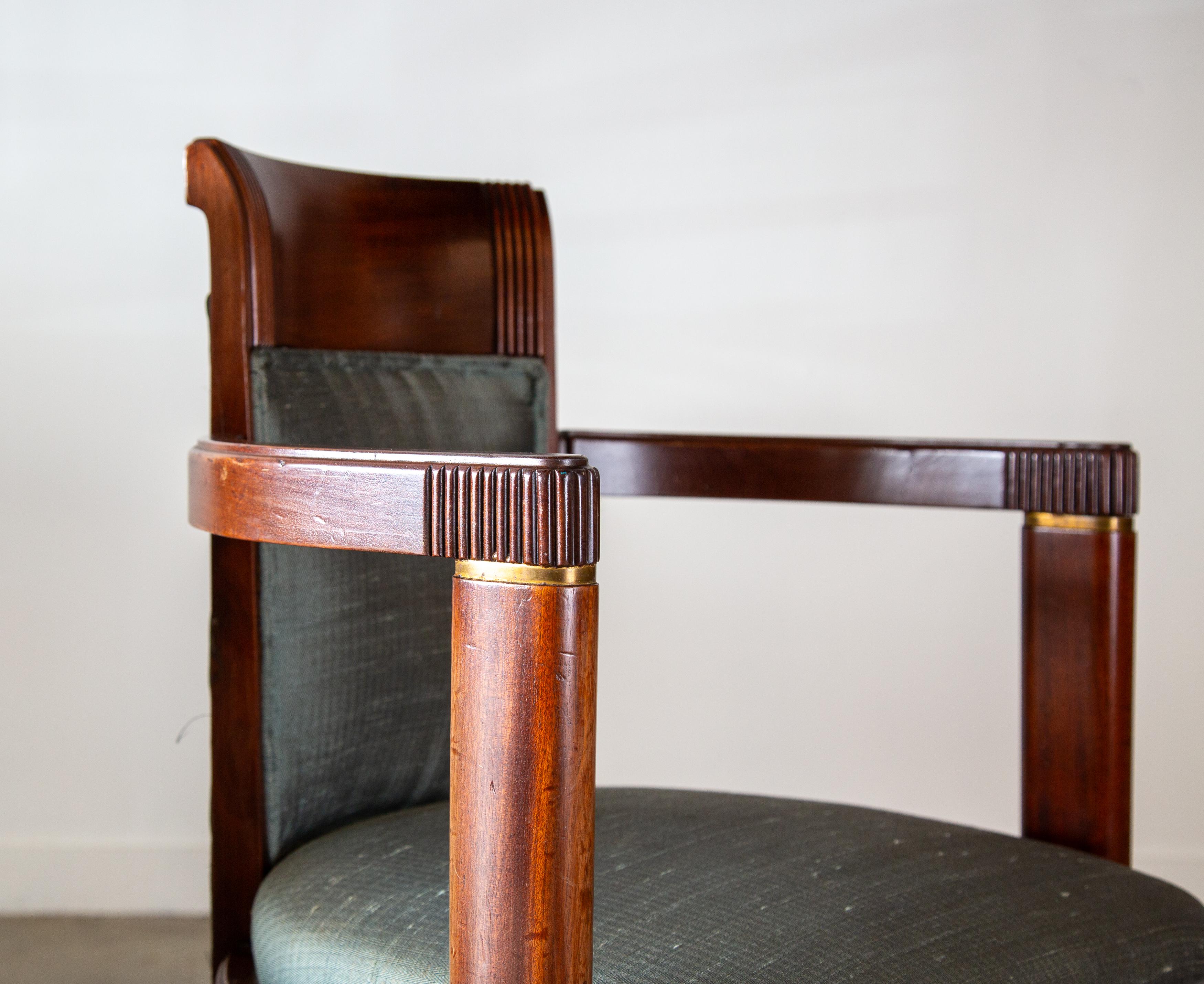 Pierre Patout a conçu des fauteuils pour SS Normandie en laiton et acajou cannelé de 1934 en vente 1