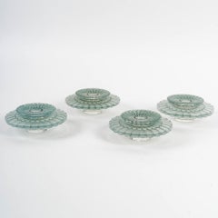 1934 Rene Lalique - 4 Candleholders Candlesticks Dahlias Glass with Blue Patina
