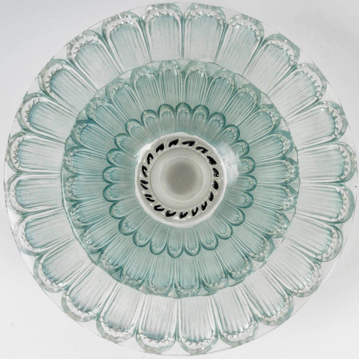 European 1934 Rene Lalique - 4 Candleholders Candlesticks Dahlias Glass with Blue Patina