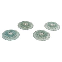 1934 Rene Lalique - 4 Candleholders Candlesticks Dahlias Glass with Blue Patina