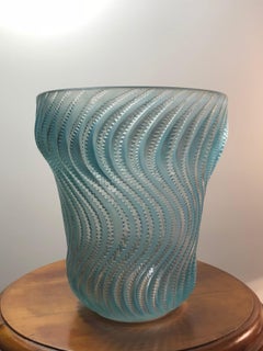 1934 René Lalique Actinia Vase in Frosted Glass with Blue Patina