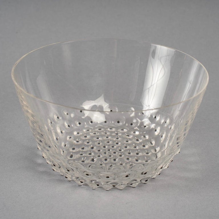 1934 Ren Lalique, Bowls Cups Cactus Clear Glass with Black Enamel, 3  Pieces at 1stDibs