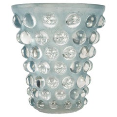1934 René Lalique Original Bammako Bamako Vase in Frosted Glass with Blue Patina