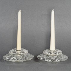 1934 René Lalique - Pair Of Art Deco Candlesticks Saint Gall Glass