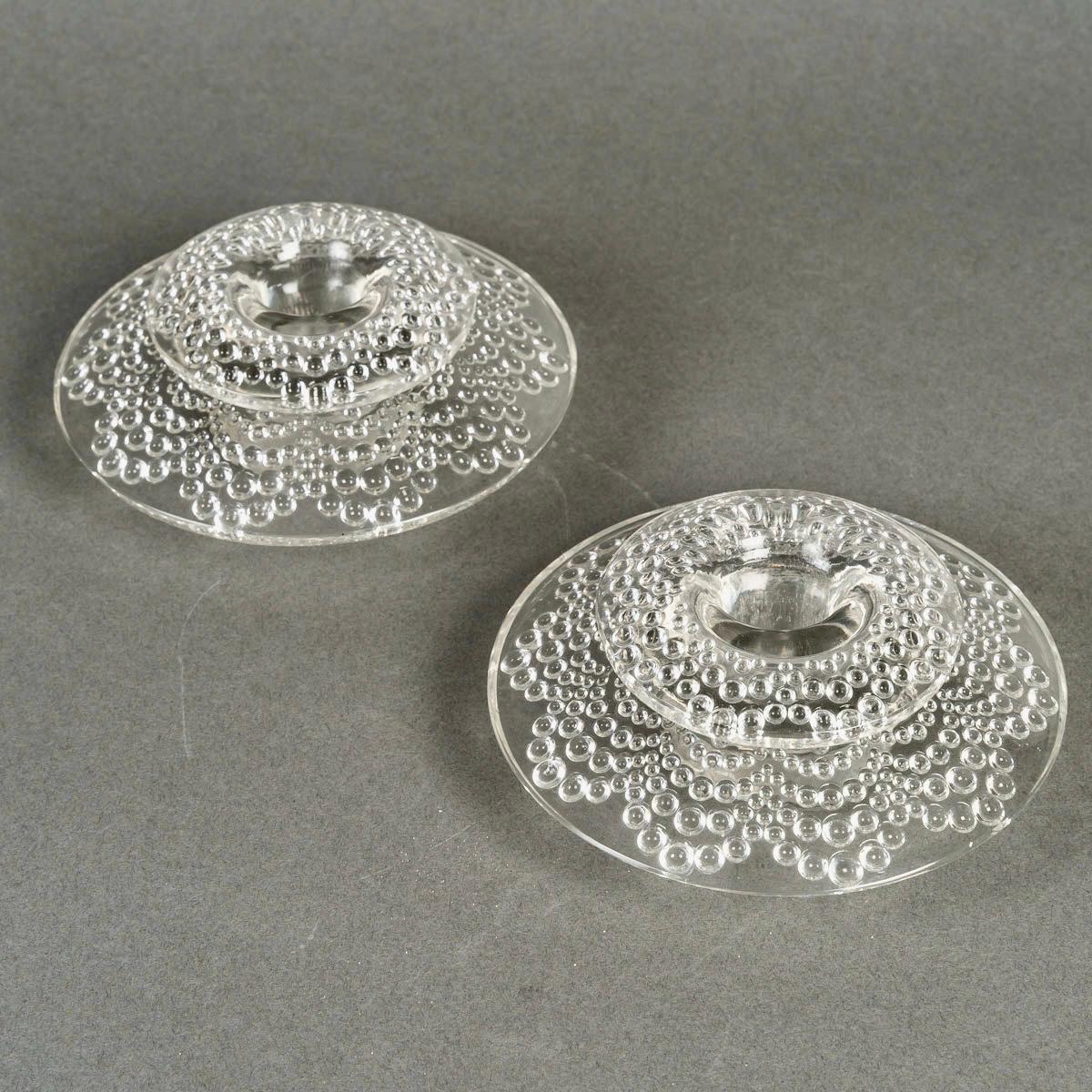 Molded 1934 René Lalique - Pair Of Art Deco Candlesticks Saint Gall Glass For Sale