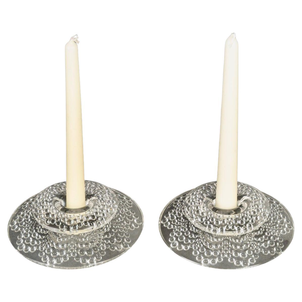 1934 René Lalique - Pair Of Art Deco Candlesticks Saint Gall Glass For Sale