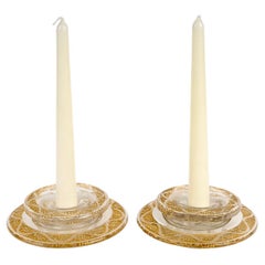 1934 René Lalique - Pair of Candlesticks Ricquewihr Glass with Sepia Patina