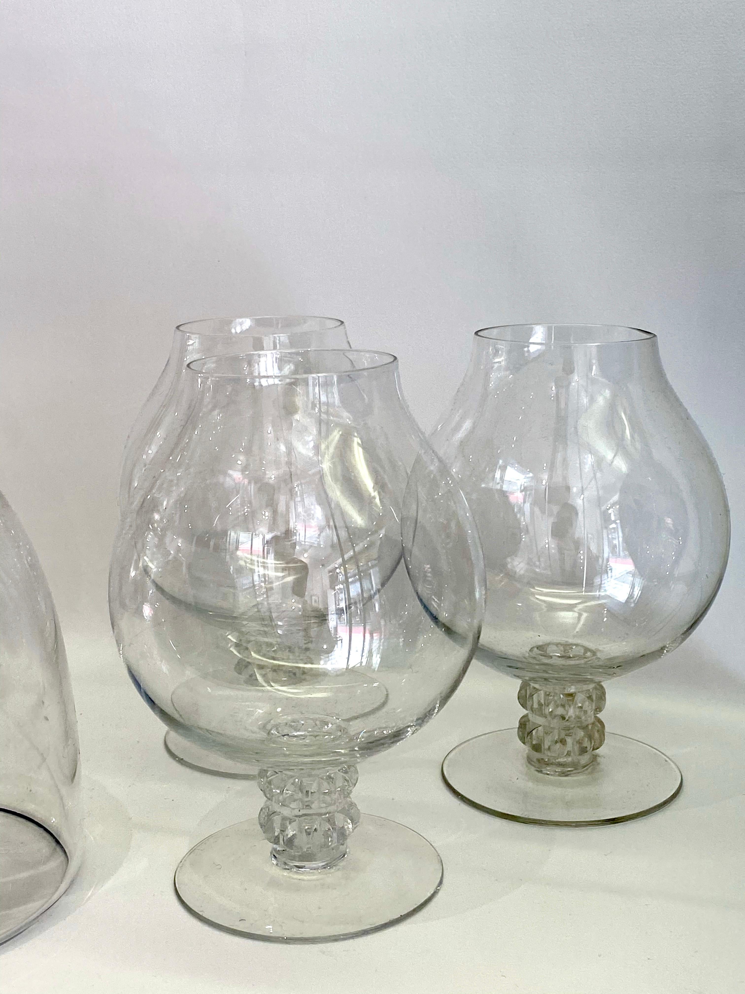 French 1934 Rene Lalique Set 6 Liquor Wine Degustation and Decanter Glasses Vougeot