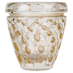1934 René Lalique - Vase Art Deco Lemna Glass With Sepia Patina