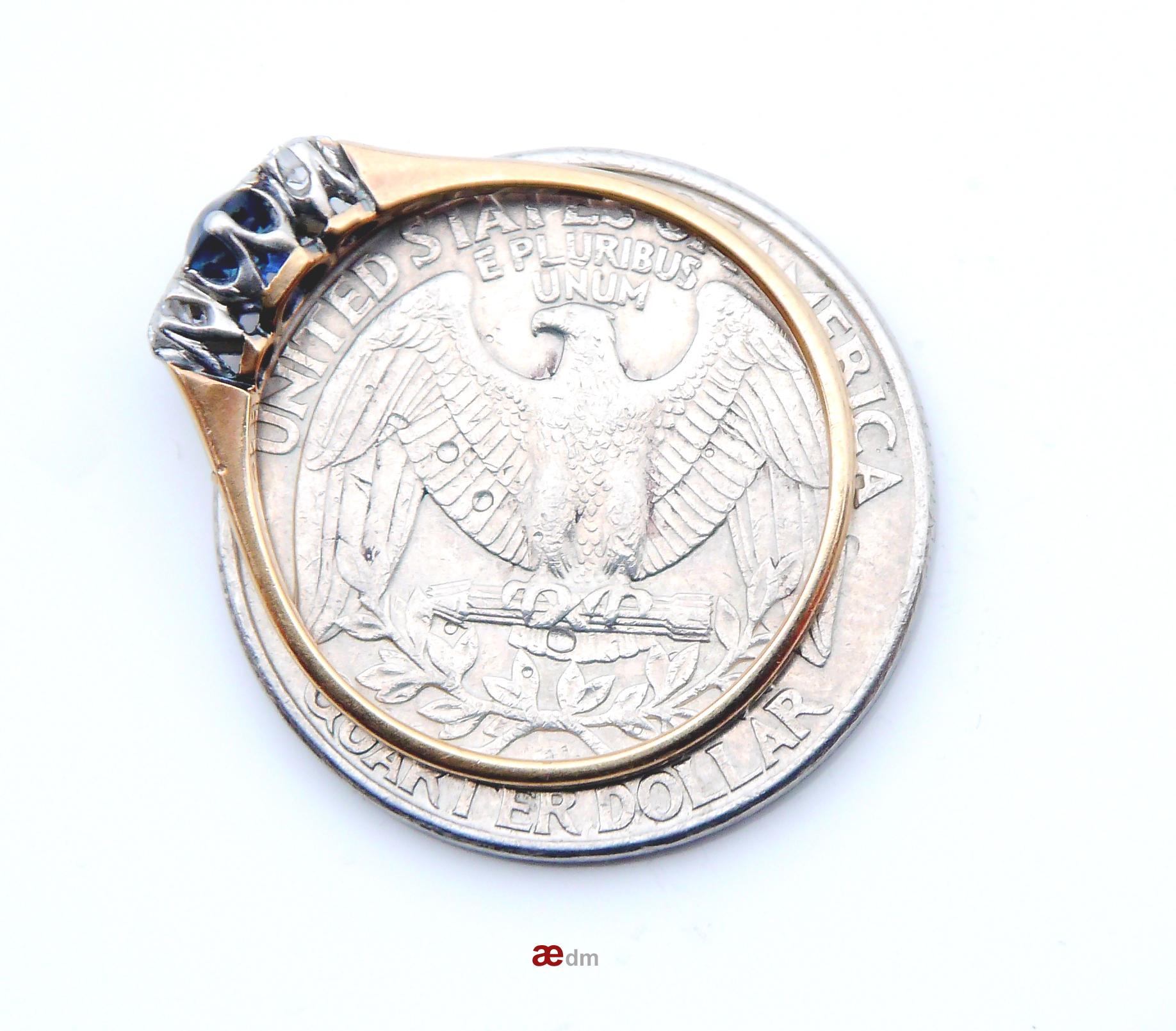 1934 Ring 3 Steine 0.47 ct Saphir Diamanten massiv 18K Gold Ø US 8.75 / 1.6 gr Damen im Angebot