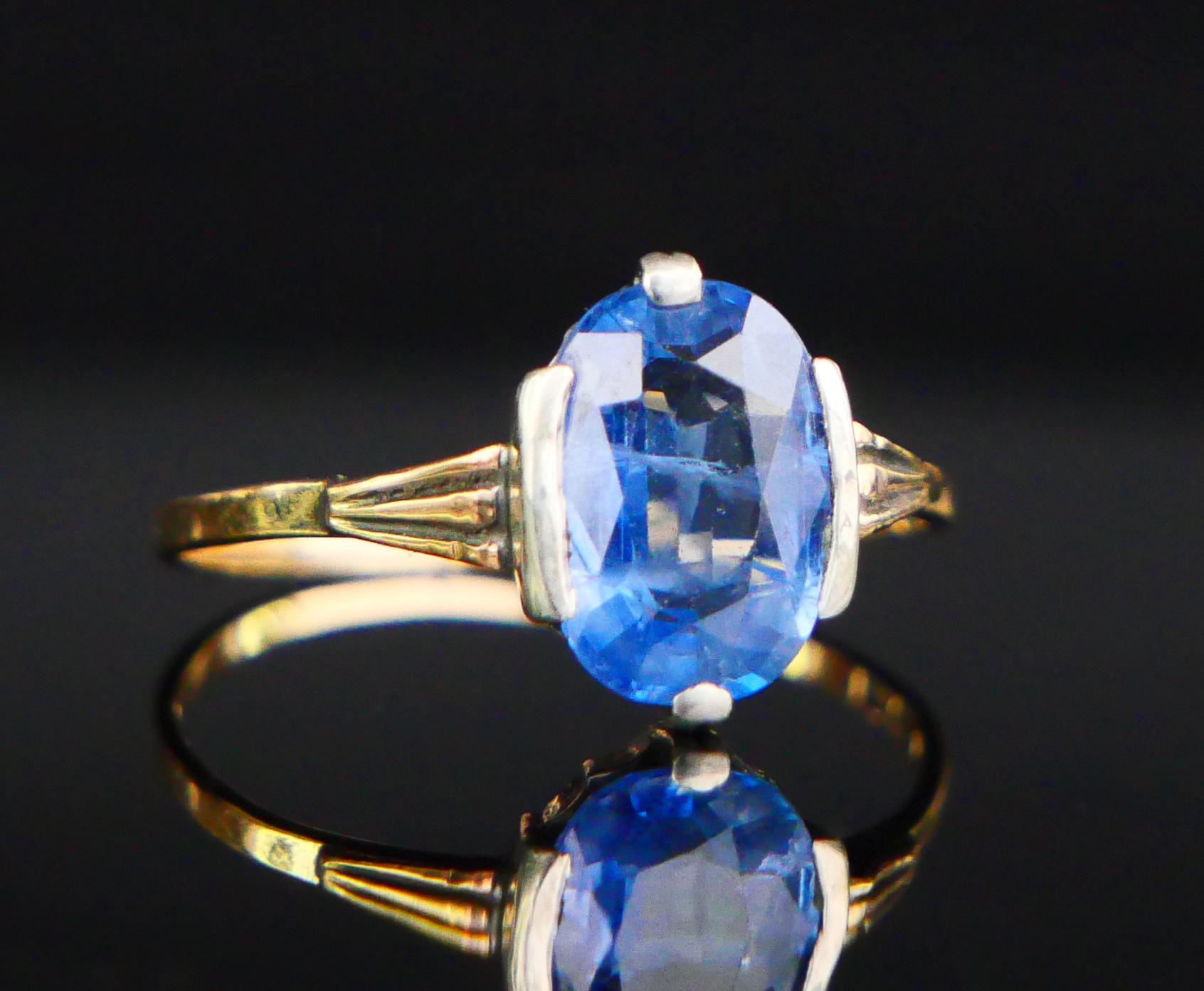 Art Deco 1934 Ring natural 2.5ct Cornflower Blue Sapphire solid 18K Gold Ø US6.25 / 1.7gr