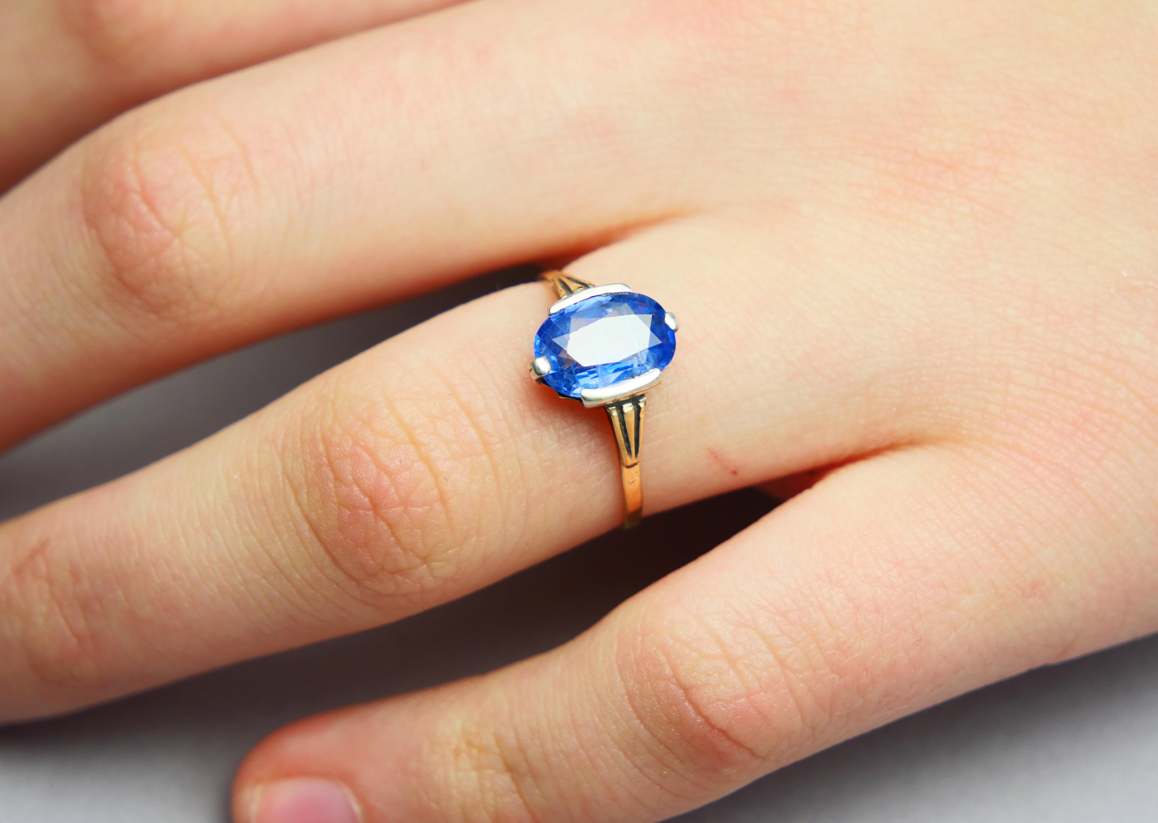 1934 Ring natural 2.5ct Cornflower Blue Sapphire solid 18K Gold Ø US6.25 / 1.7gr 1
