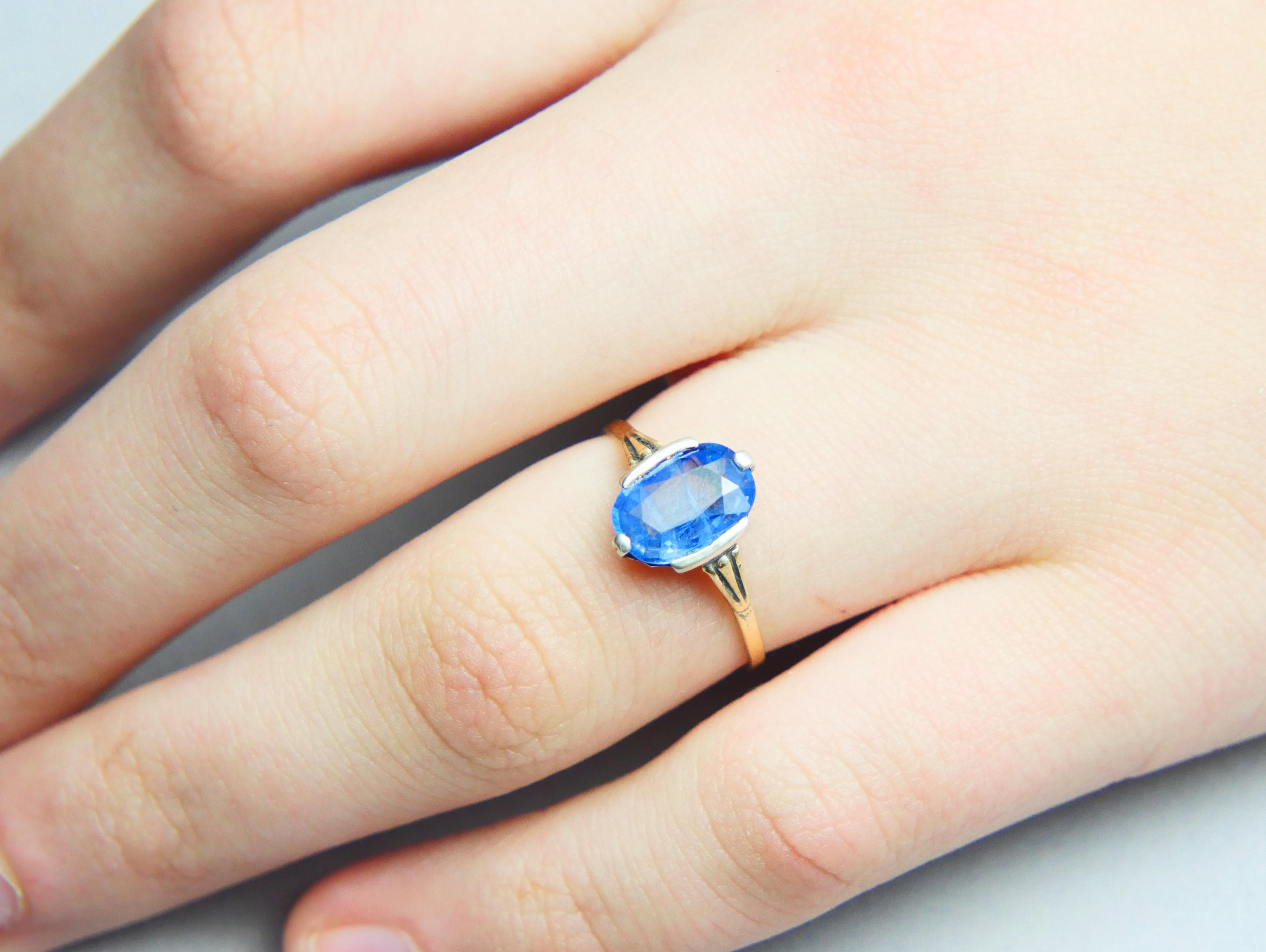 1934 Ring natural 2.5ct Cornflower Blue Sapphire solid 18K Gold Ø US6.25 / 1.7gr 2