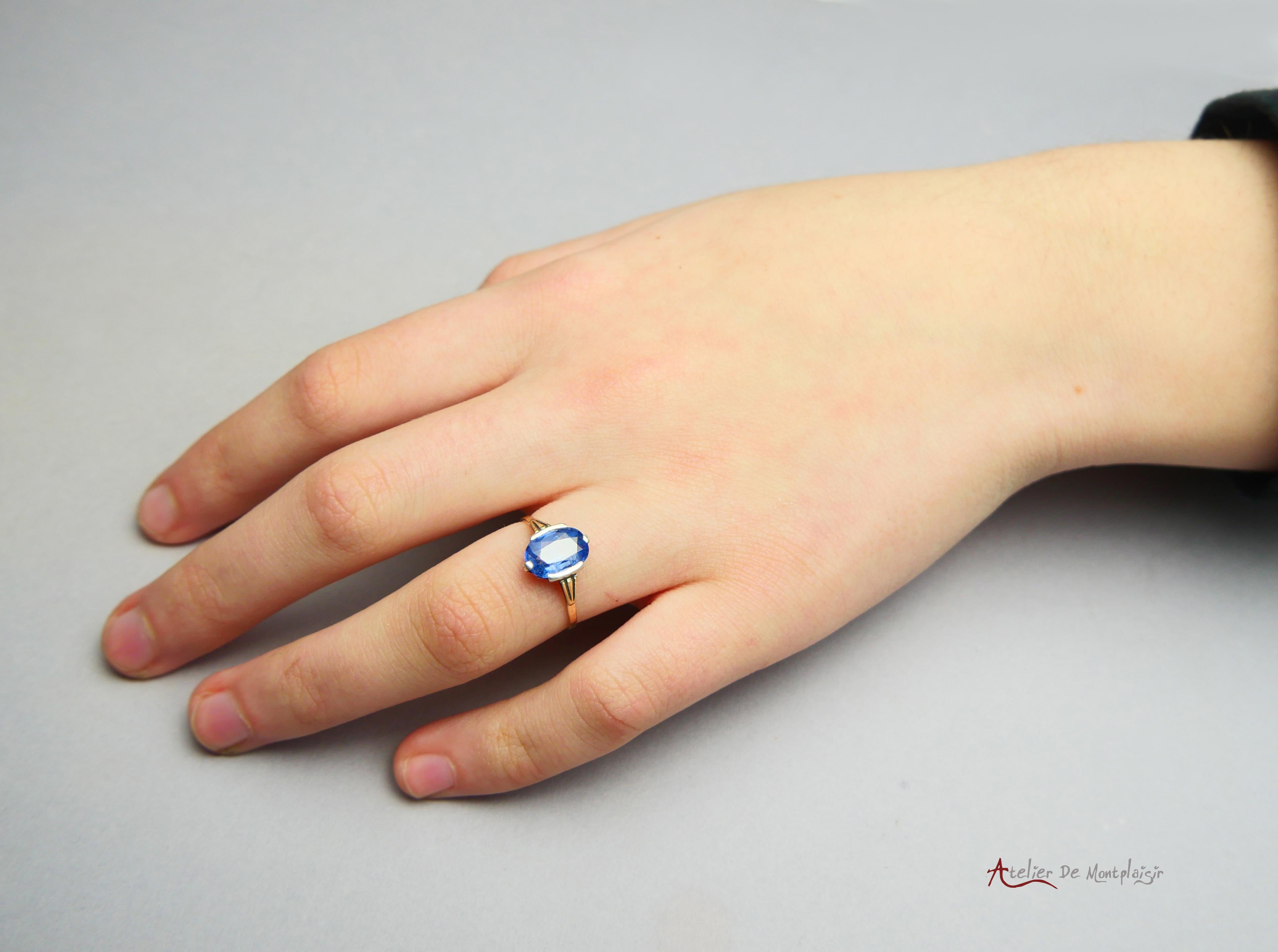1934 Ring natural 2.5ct Cornflower Blue Sapphire solid 18K Gold Ø US6.25 / 1.7gr 3