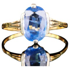 1934 Bague naturelle 2.5ct Cornflower Blue Sapphire or massif 18K Ø US6.25 / 1.7gr