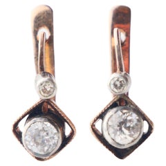 1934 Soviet Georgian Earrings 0.6 ctw Diamonds solid 14K Gold Silver / 3.11 gr