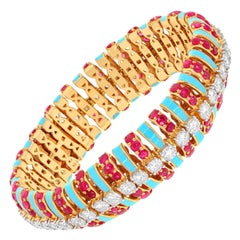 19.34 TCW Rubis naturel Diamant Bracelet large émail 14 Karat or jaune Bijoux