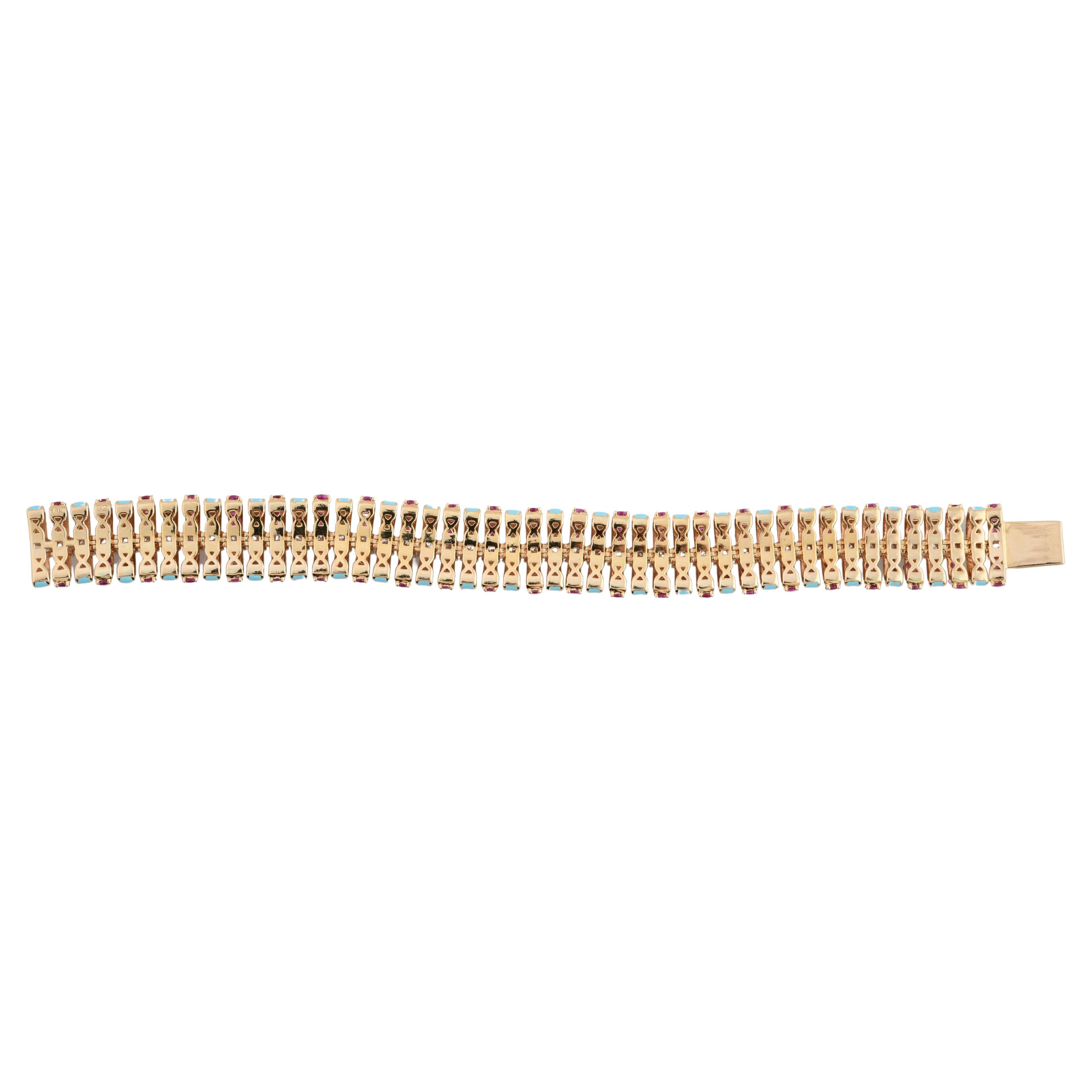 19.34 TCW Rubis naturel Diamant Bracelet large en émail Or jaune 18 carats Bijoux Neuf - En vente à Diera, Dubai