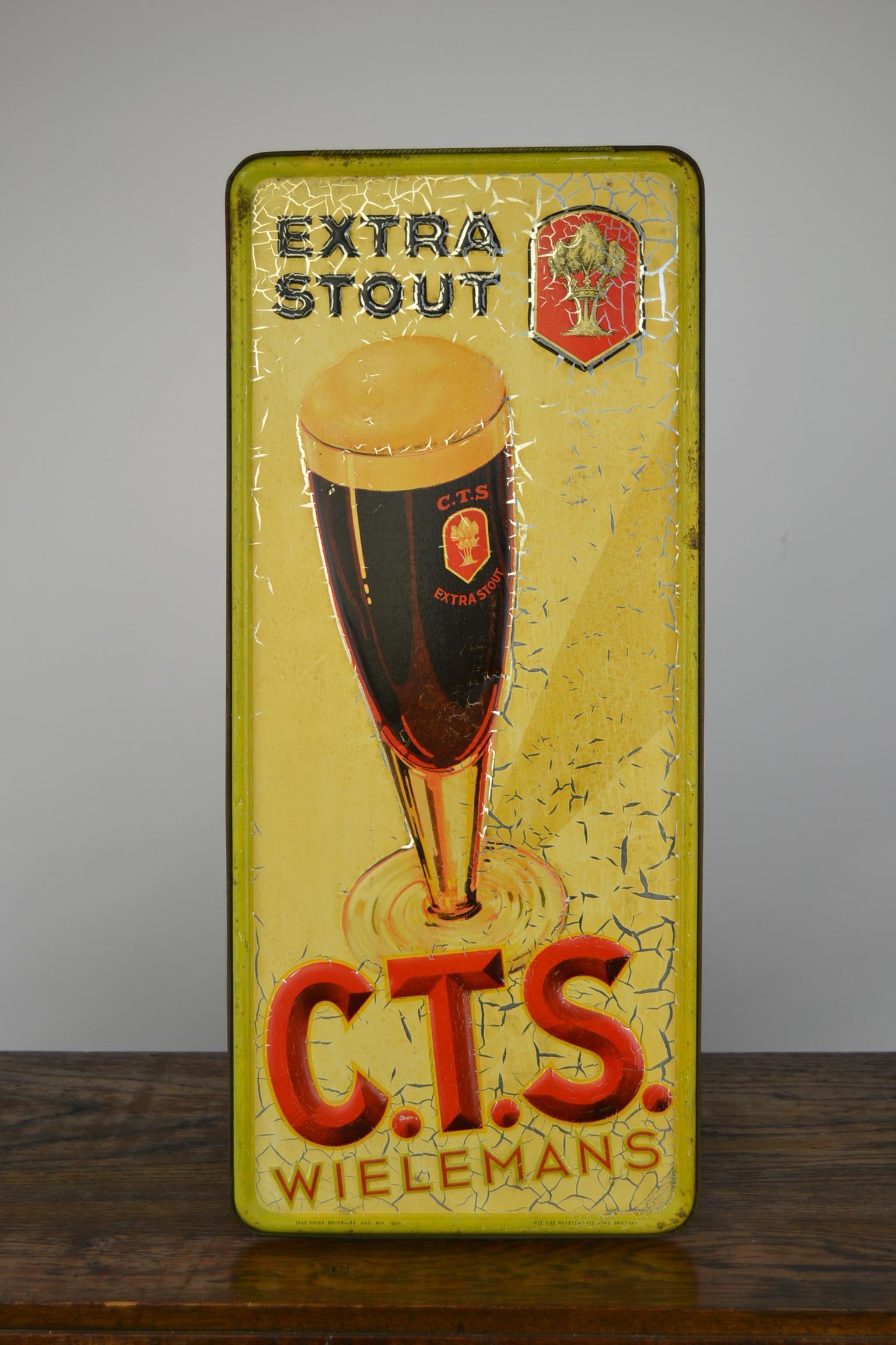 Art Deco Antique Tin Sign for Belgian Beer Wielemans, 1934