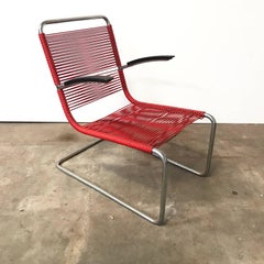 1934, W.H. Gispen for Gispen Culemborg, Rare Gispen 411 in Red Plastic Strings