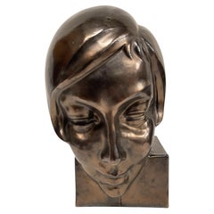 1934's  sculpture ceramic " Head of a lady " signed Koos van der Kaay