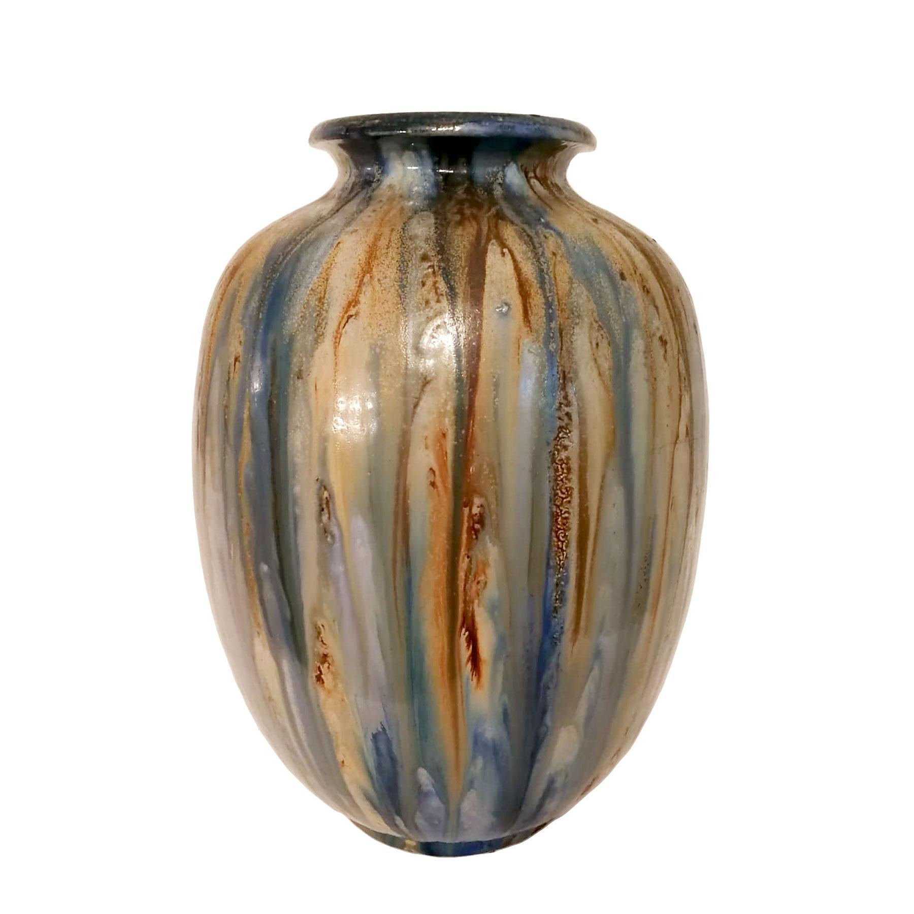 Émaillé 1935-1940 Grand vase en grès émaillé au sel de Guérin:: Belgique.