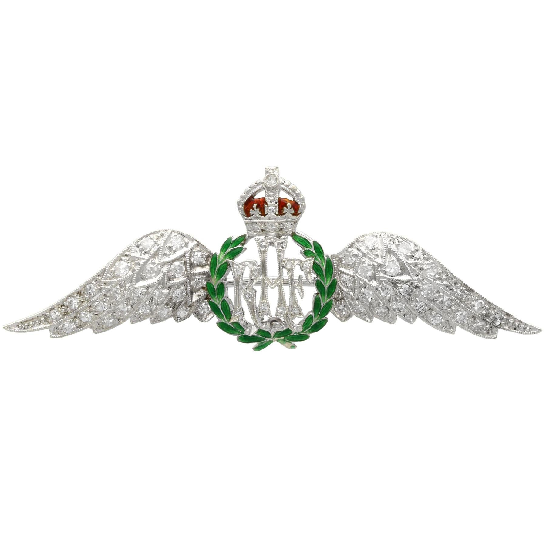 1935 Antique Diamond and Enamel White Gold RAF Sweetheart Brooch