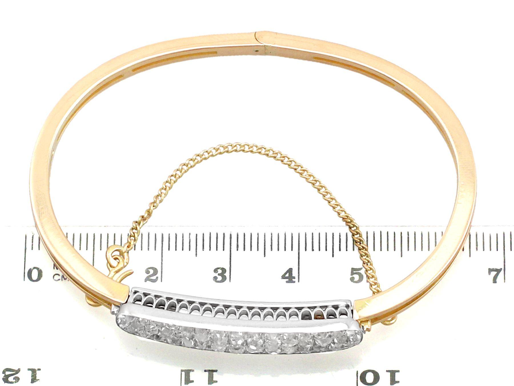 Women's 1935 Russian 2.25 Carat Diamond and Yellow Gold Bangle For Sale