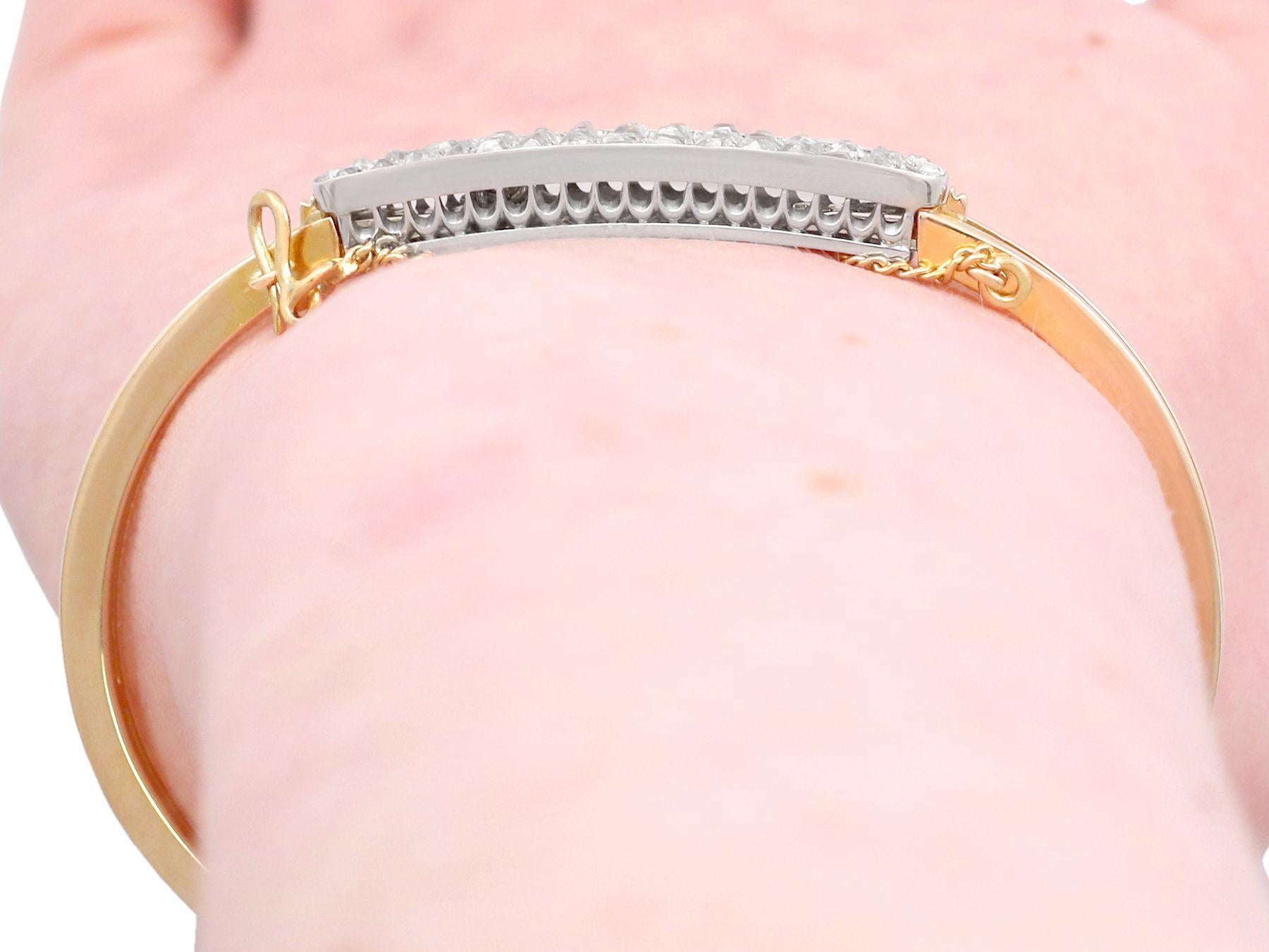 1935 Russian 2.25 Carat Diamond and Yellow Gold Bangle For Sale 3