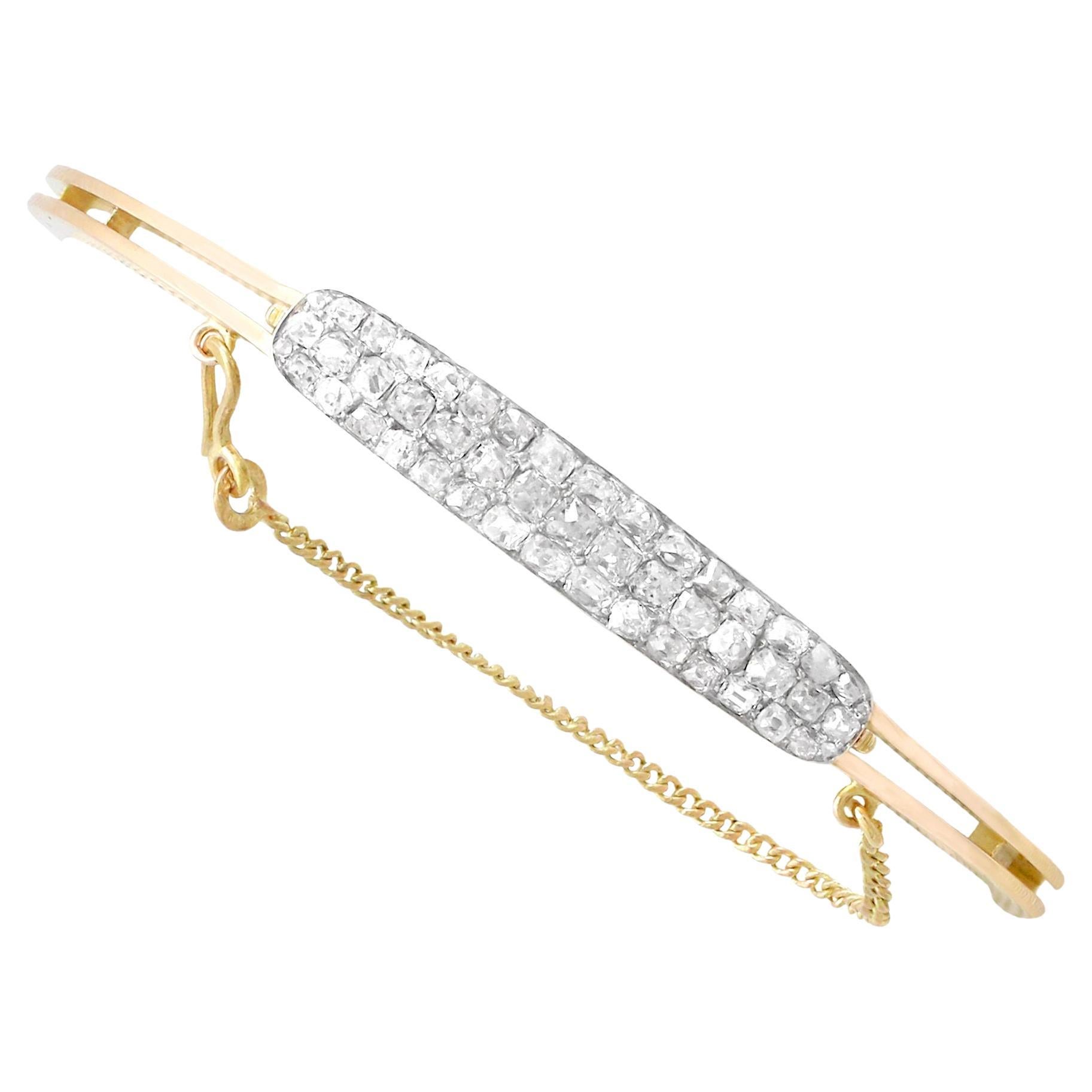 1935 Russian 2.25 Carat Diamond and Yellow Gold Bangle For Sale