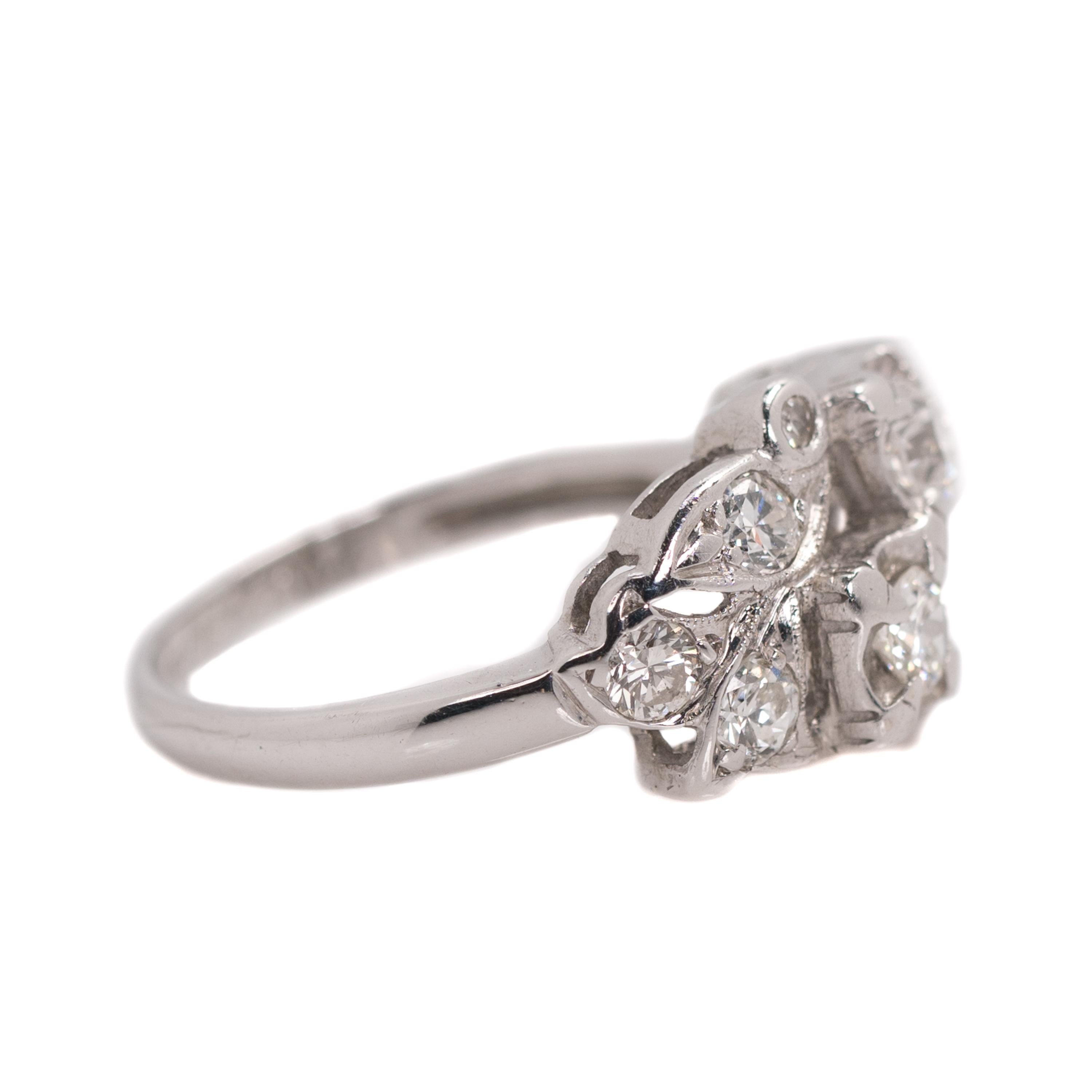 Old European Cut 1935 Art Deco 0.50 Carat Total Weight Diamond, 14 Karat White Gold Ring