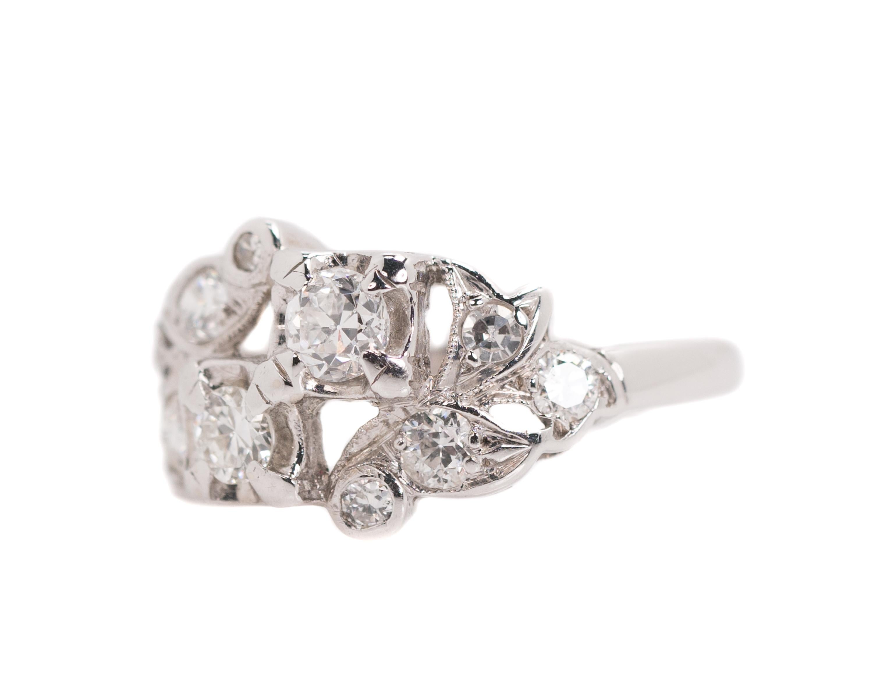 1935 Art Deco 0.50 Carat Total Weight Diamond, 14 Karat White Gold Ring 1