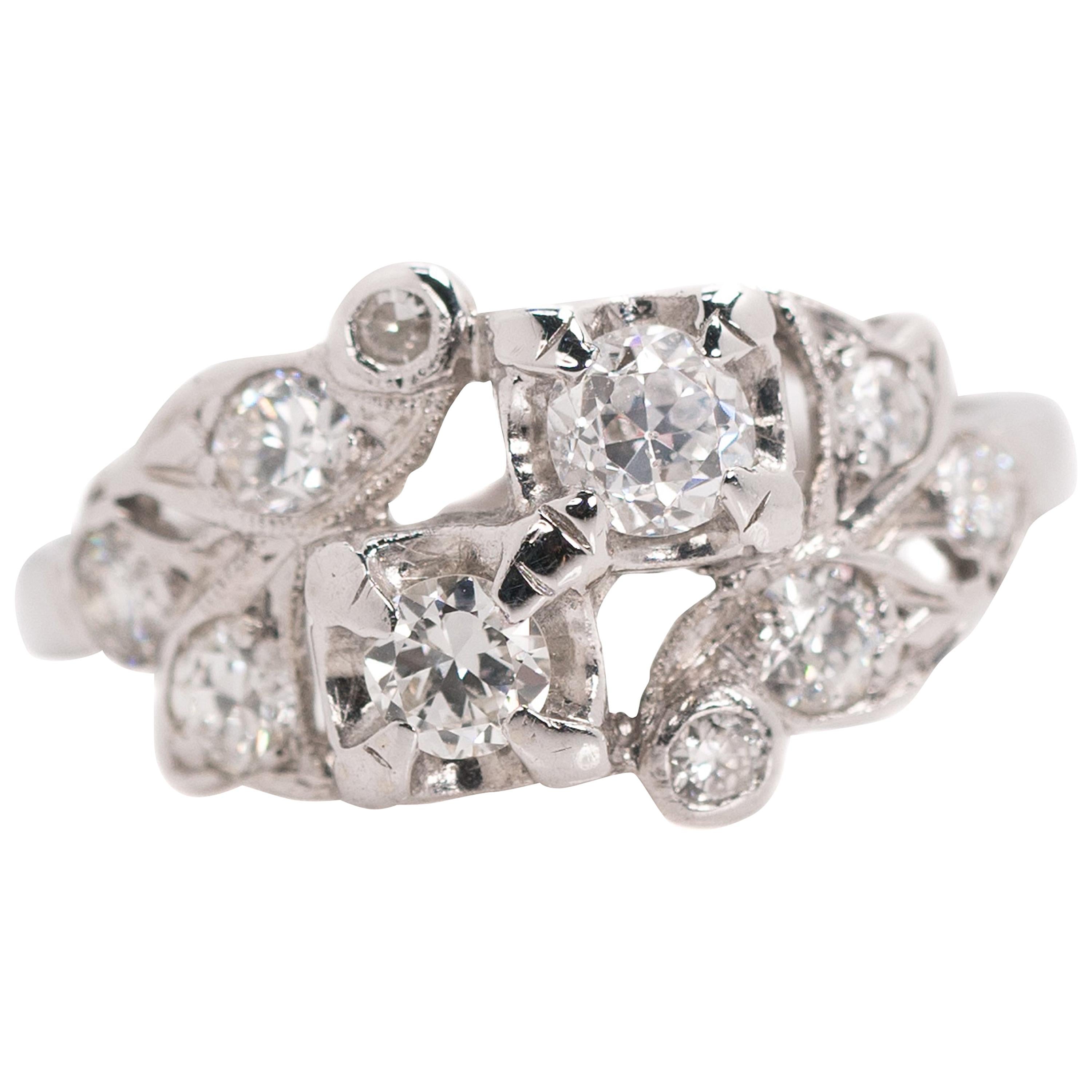 1935 Art Deco 0.50 Carat Total Weight Diamond, 14 Karat White Gold Ring