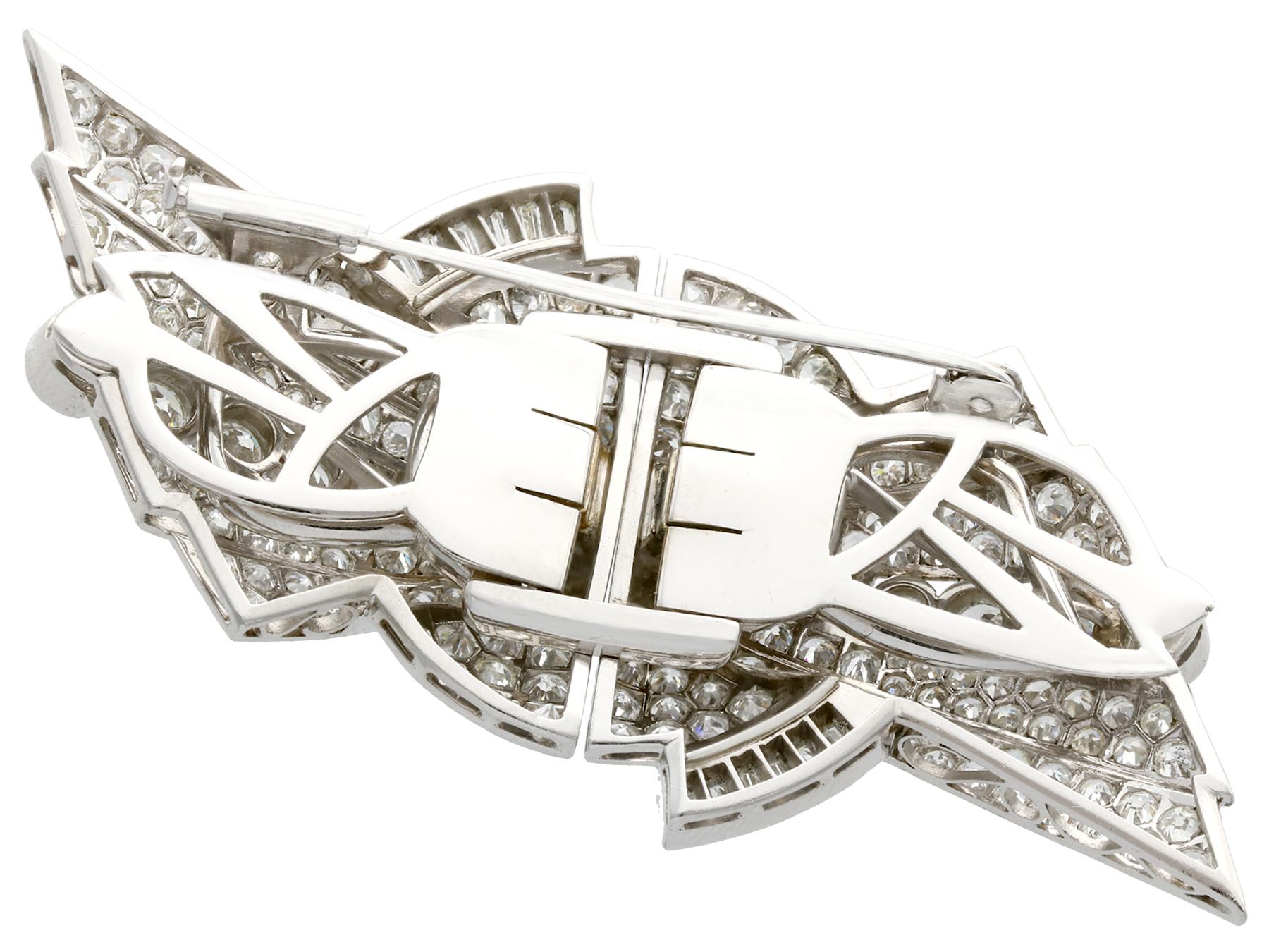 Round Cut Art Deco 10.95 Carat Diamond Duette Double Clip Brooch in Platinum For Sale