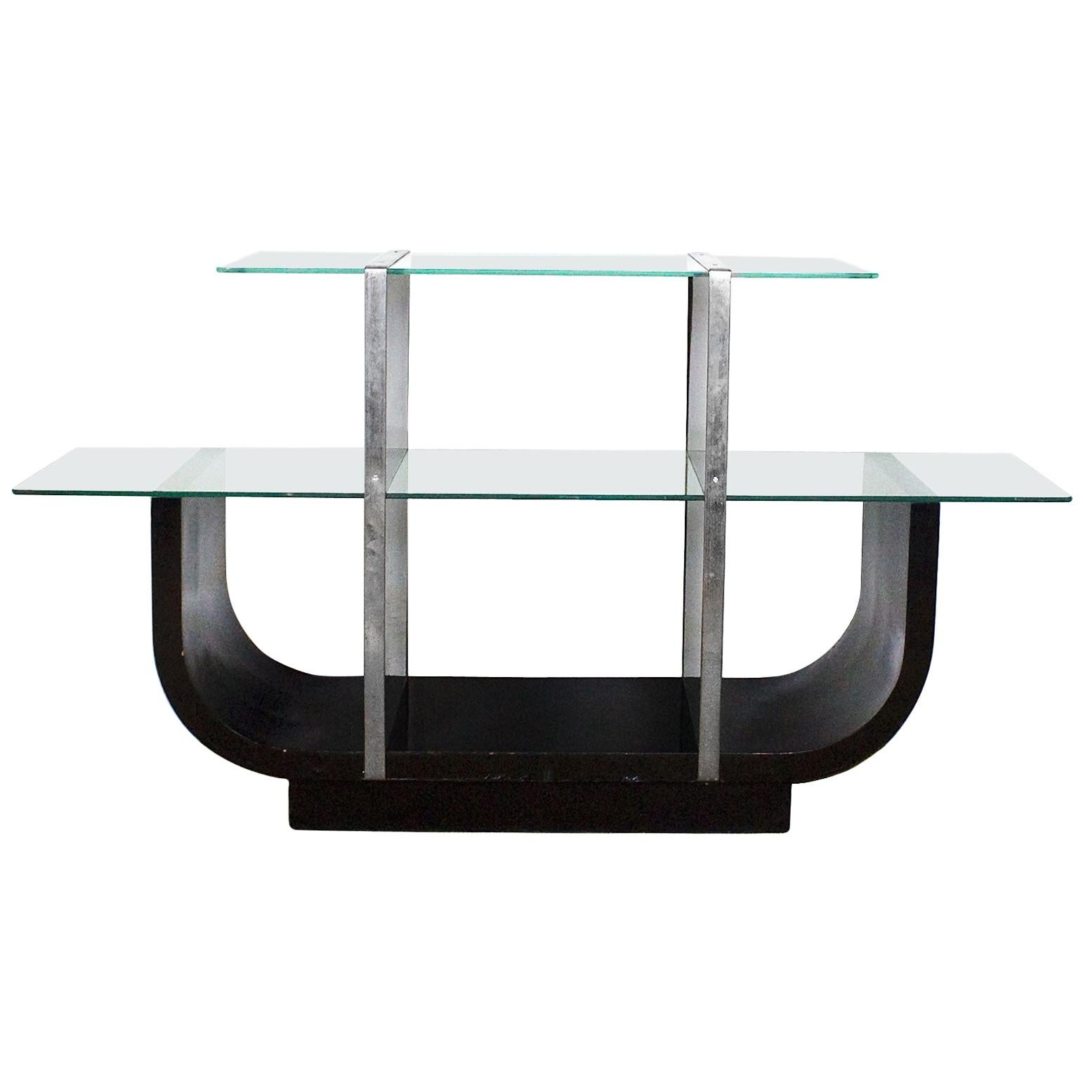 1935 Art Deco Central Shelving Unit by Krebs, Wood, Glass, Metal, Barcelona