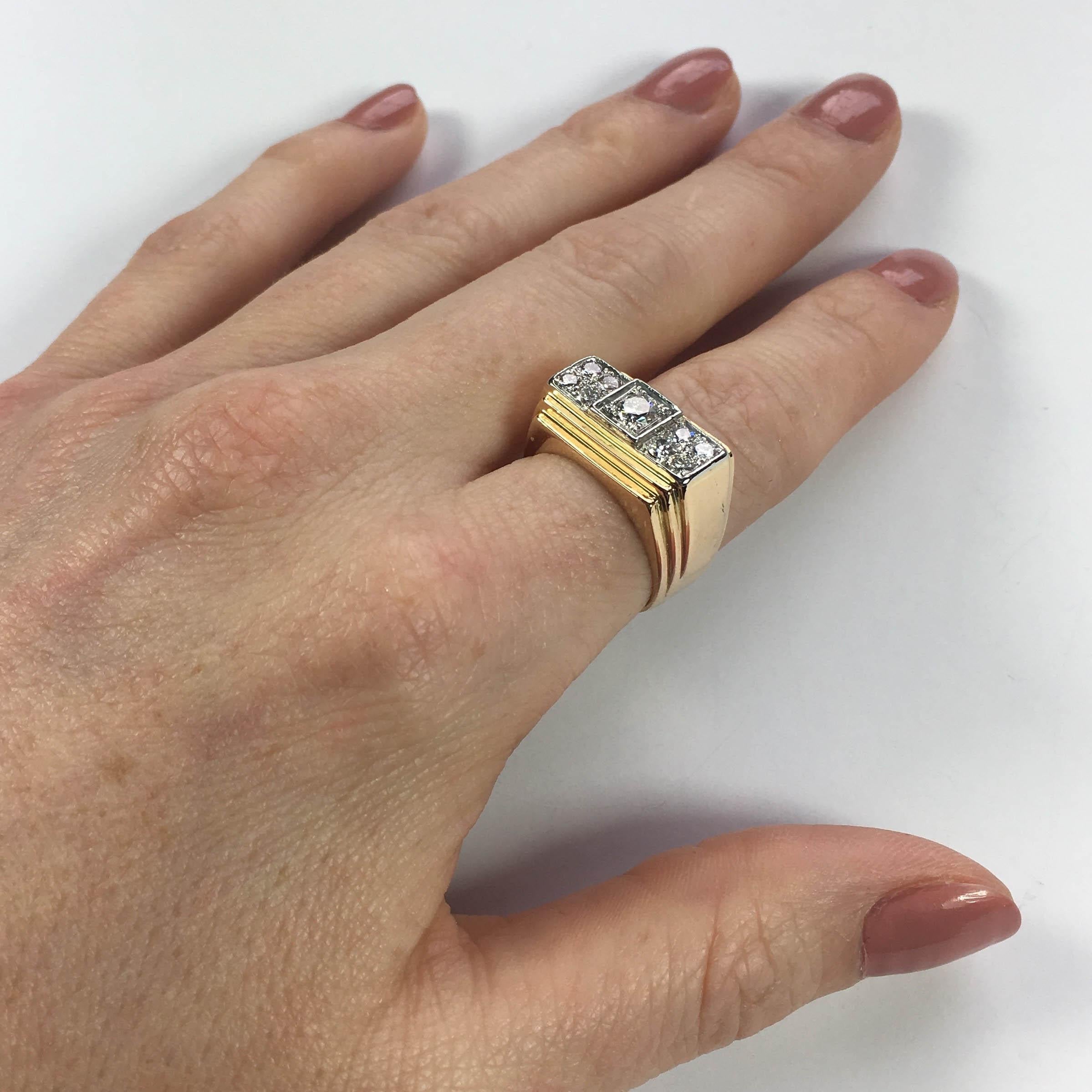 1935 Art Deco Diamond Rose Gold Platinum Ring For Sale 1