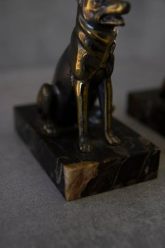 1935 Art Deco French German Shepherd on Marble Bases Bookends - a Pair