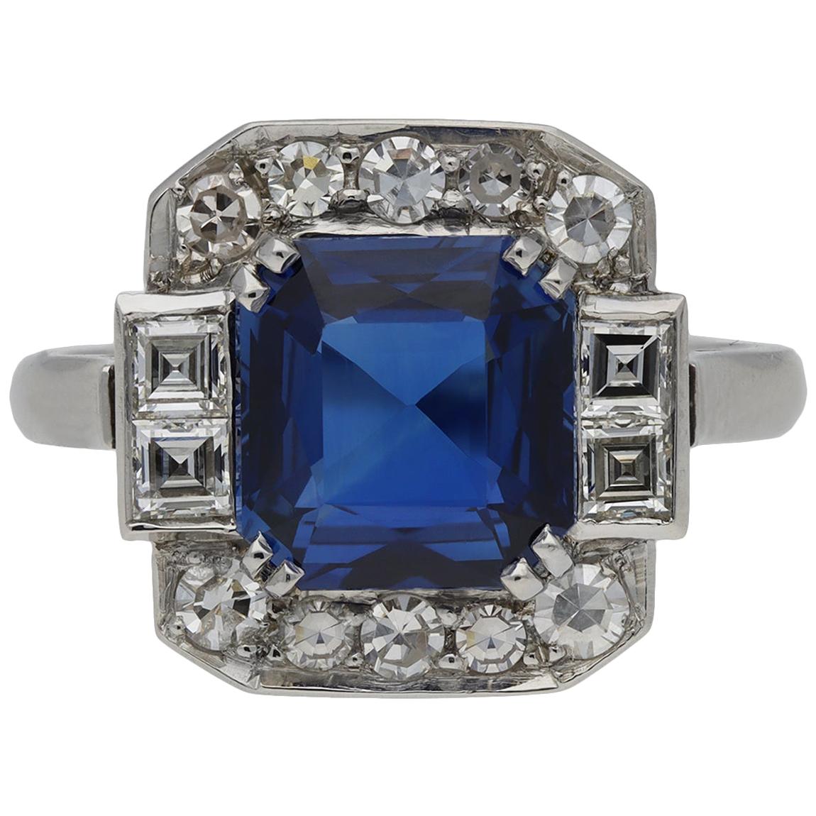 1935 Art Deco Sapphire Diamond Platinum Ring