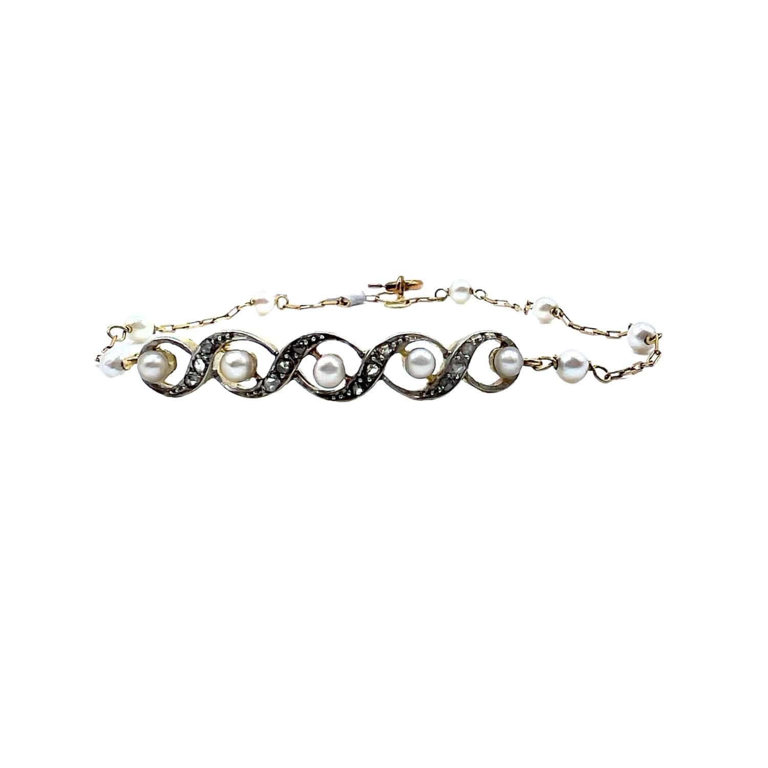 Bracelet Art déco de 1935 en or jaune et platine avec perles et diamants Bon état - En vente à MADRID, ES