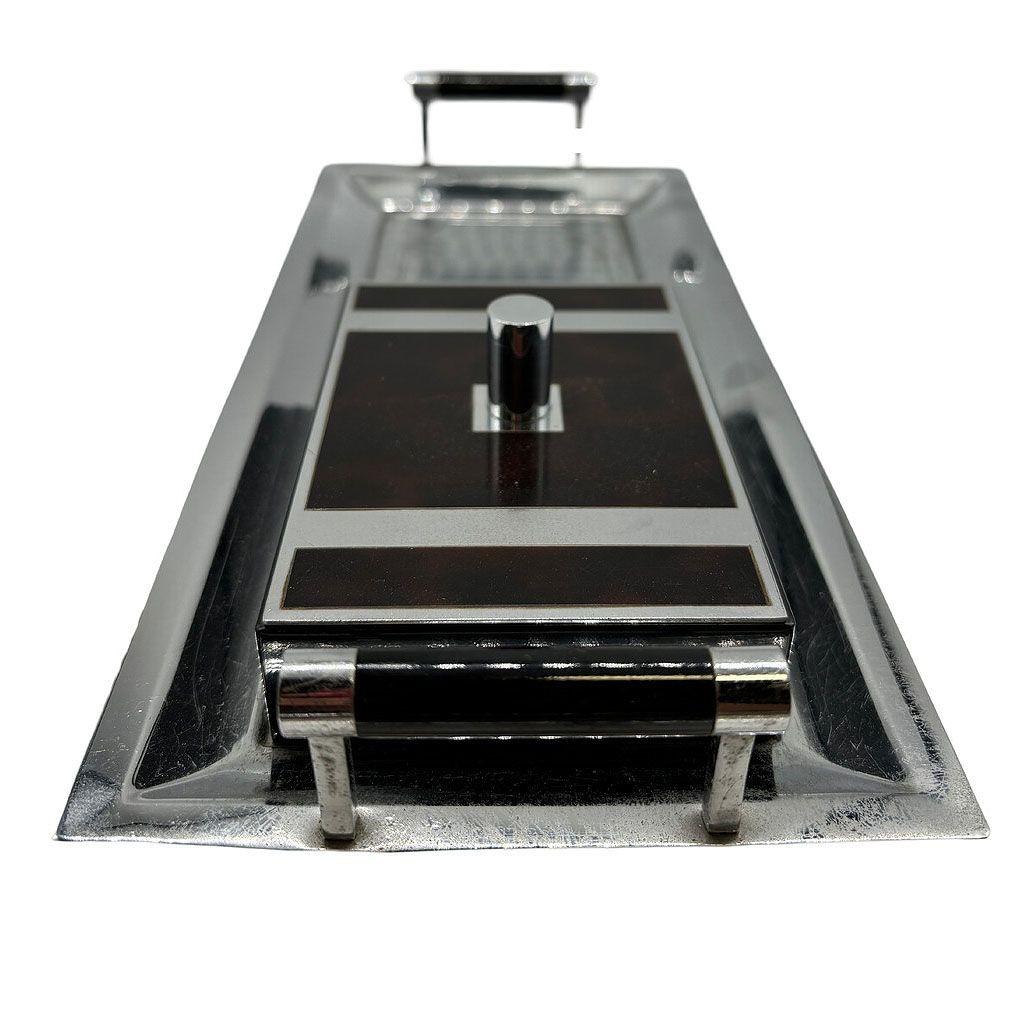 Steel 1935 Art Deco Tortoise Smokers Set Tray, Cigarette Case w/ Lighter by Ronson For Sale