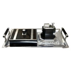 1935 Art Deco Tortoise Smokers Set Tray, Cigarette Case w/ Lighter by Ronson