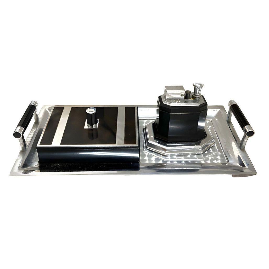 1935 ArtDeco Smokers Set Tray, Cigarette Case w/ Lighter by Ronson For Sale 4