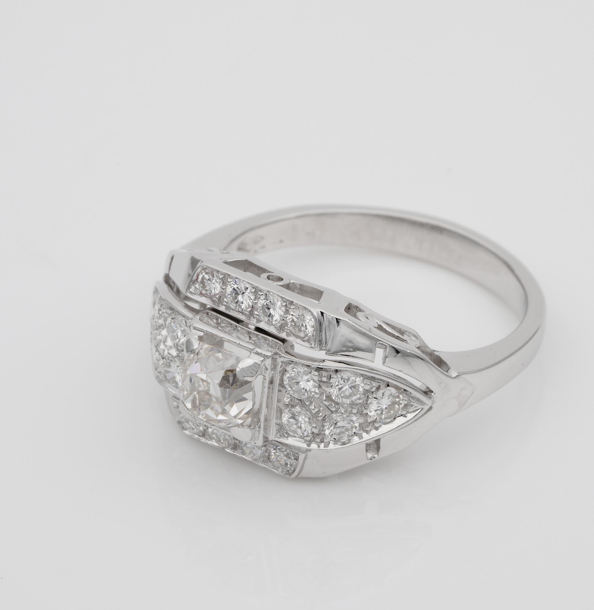 Women's Art Deco 1.45 Carat Old Mine Diamond Plus Rare Engagement Ring, circa 1935 For Sale