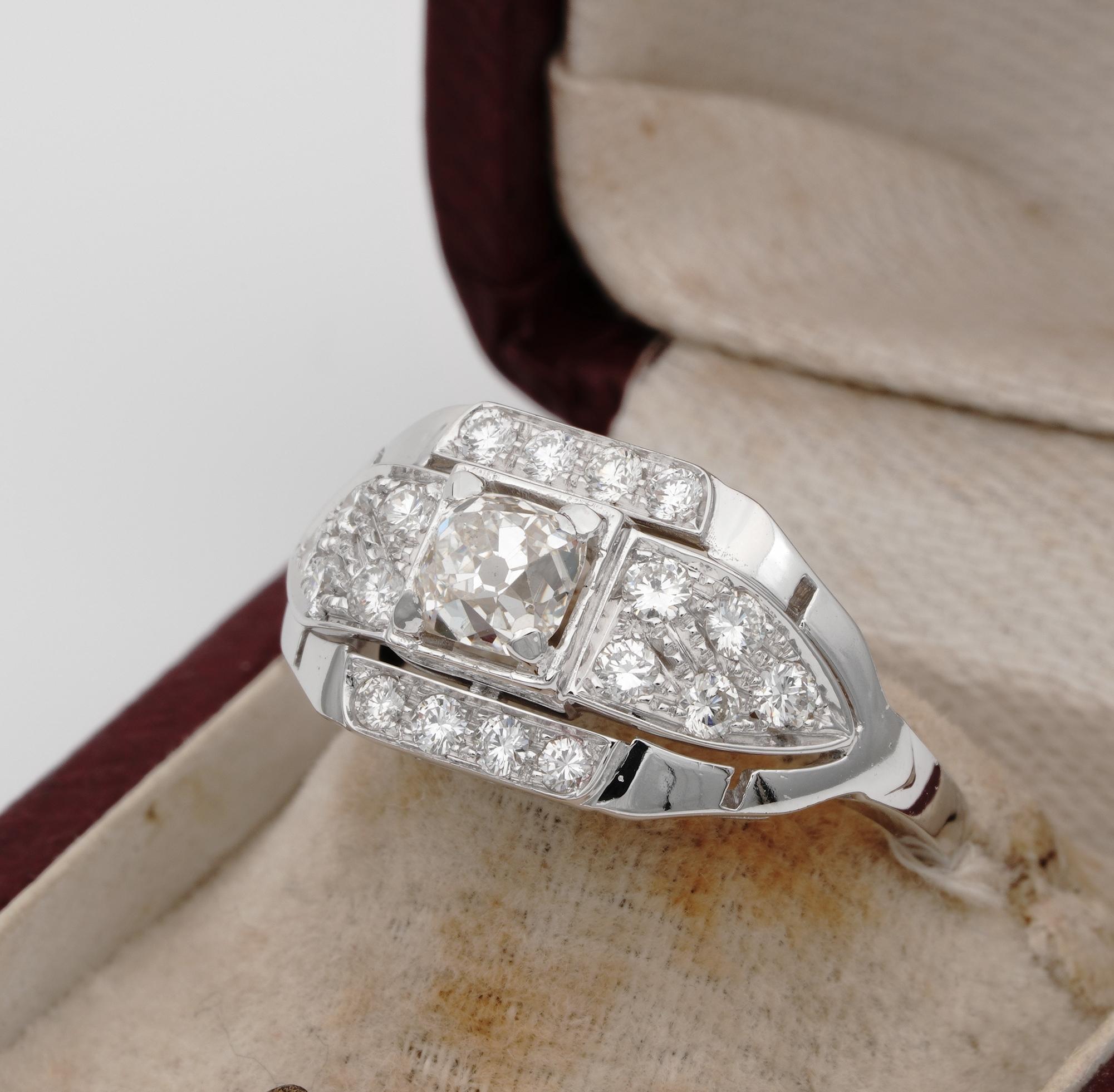 Art Deco 1.45 Carat Old Mine Diamond Plus Rare Engagement Ring, circa 1935 For Sale 1