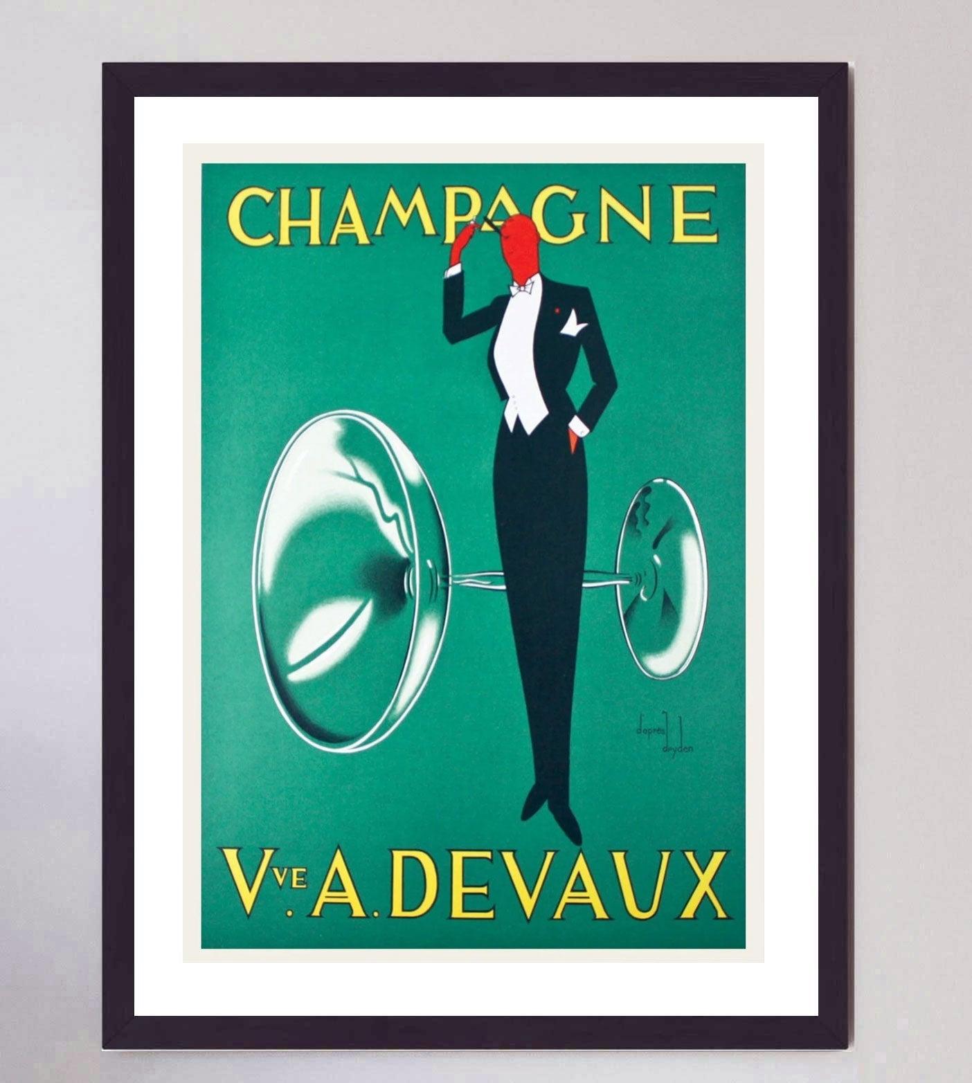 Mid-20th Century 1935 Champagne Devaux Original Vintage Poster For Sale