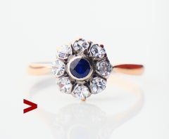 1935 Halo Ring Sapphire Spinel solid 18K Gold Silver Ø7.25 US / 1.4 gr
