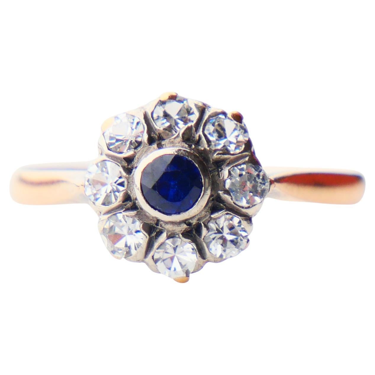 1935 Halo Ring Sapphire Spinel solid 18K Gold Silver Ø7.25 US / 1.4 gr For Sale
